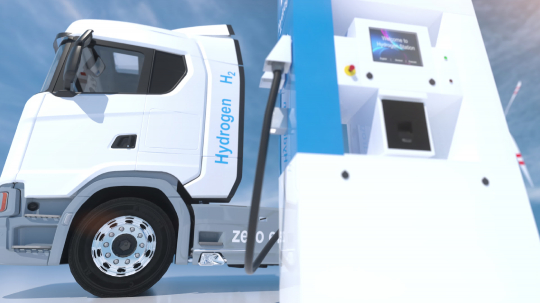 hydrogen logo on gas stations fuel dispenser. h2 combustion Truck engine for emission free ecofriendly transport. 3d rendering : Stock Photo or Stock Video Download rcfotostock photos, images and assets rcfotostock | RC-Photo-Stock.: