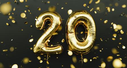 20 years old. Gold balloons number 20th anniversary, happy birthday congratulations, with falling confetti- Stock Photo or Stock Video of rcfotostock | RC Photo Stock