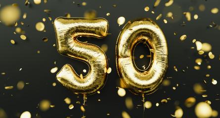 50 years old. Gold balloons number 50th anniversary, happy birthday congratulations, with falling confetti- Stock Photo or Stock Video of rcfotostock | RC-Photo-Stock