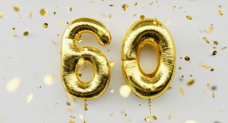 60 years old. Gold balloons number 60th anniversary, happy birthday congratulations, with falling confetti on white background- Stock Photo or Stock Video of rcfotostock | RC Photo Stock