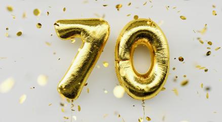 70 years old. Gold balloons number 70th anniversary, happy birthday congratulations, with falling confetti on white background- Stock Photo or Stock Video of rcfotostock | RC-Photo-Stock