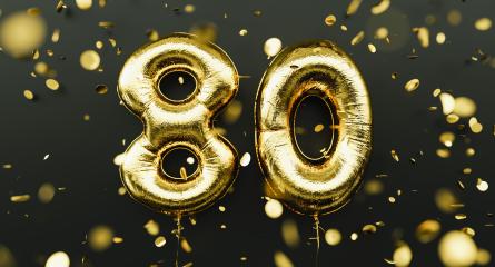 80 years old. Gold balloons number 80th anniversary, happy birthday congratulations, with falling confetti- Stock Photo or Stock Video of rcfotostock | RC Photo Stock