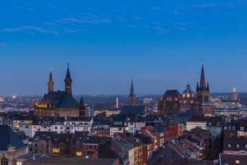 aachen cathedral (Dom) and town hall at dusk- Stock Photo or Stock Video of rcfotostock | RC-Photo-Stock