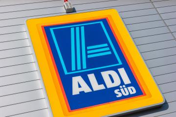 AACHEN, GERMANY FEBRUARY, 2017: Aldi sign (south division) against blue sky. Aldi is a leading global discount supermarket chain with almost 10,000 stores in 18 countries.- Stock Photo or Stock Video of rcfotostock | RC-Photo-Stock