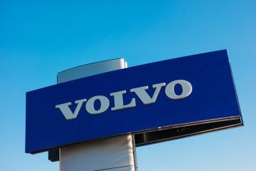 AACHEN, GERMANY JANUARY, 2017: Volvo logo against blue sky. Volvo is Swedish multinational manufacturing company headquartered in Goteborg producing.- Stock Photo or Stock Video of rcfotostock | RC Photo Stock
