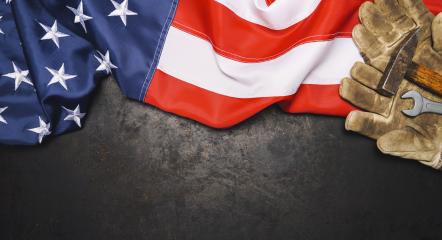 American flag on dark metallic board with old and worn work gloves, Labor day concept image, copy space for text- Stock Photo or Stock Video of rcfotostock | RC-Photo-Stock