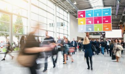 Anonymous blurred business people rushing in a hall of a trade fair- Stock Photo or Stock Video of rcfotostock | RC-Photo-Stock