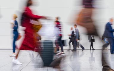 Anonymous crowd People is walking in trade fair or airport in one direction : Stock Photo or Stock Video Download rcfotostock photos, images and assets rcfotostock | RC-Photo-Stock.: