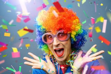 beautiful excited happy party woman in wig and glasses Carnival : Stock Photo or Stock Video Download rcfotostock photos, images and assets rcfotostock | RC Photo Stock.: