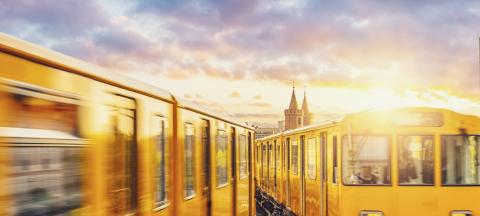 Berliner U-Bahn with Oberbaum Bridge in the background in golden evening light at sunset with dramatic clouds, Berlin Friedrichshain-Kreuzberg- Stock Photo or Stock Video of rcfotostock | RC Photo Stock
