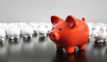 Big red piggy bank with small white piggy banks, investment and development concept  : Stock Photo or Stock Video Download rcfotostock photos, images and assets rcfotostock | RC-Photo-Stock.: