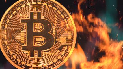 Bitcoin - bit coin BTC cryptocurrency money burning in flames and fire sparkles : Stock Photo or Stock Video Download rcfotostock photos, images and assets rcfotostock | RC-Photo-Stock.: