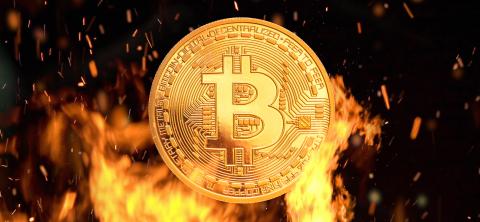 Bitcoin - bit coin BTC cryptocurrency money burning in flames and fire sparkles : Stock Photo or Stock Video Download rcfotostock photos, images and assets rcfotostock | RC Photo Stock.: