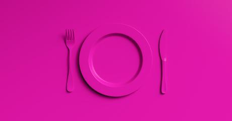 Blank purple plate mockup with fork and knife, top view. Clear ceramic dishware with set cutlery design. Empty purple  table ware for lunch or dinner in cafe. copyspace for your individual text.- Stock Photo or Stock Video of rcfotostock | RC Photo Stock