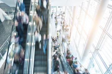 blurred Exhibition visitors at a escalator- Stock Photo or Stock Video of rcfotostock | RC Photo Stock