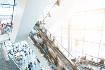 blurred Exhibition visitors at escalators- Stock Photo or Stock Video of rcfotostock | RC Photo Stock
