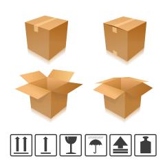 Brown closed and open carton delivery packaging box set with ico- Stock Photo or Stock Video of rcfotostock | RC Photo Stock