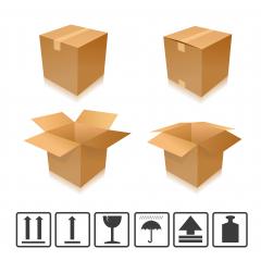 Brown closed and open carton delivery packaging box set with icons. Vector illustration. Eps 10 vector file.- Stock Photo or Stock Video of rcfotostock | RC Photo Stock