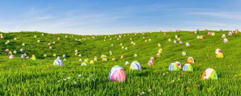 Bunte Ostereier zu Ostern im Gras einer Wiese : Stock Photo or Stock Video Download rcfotostock photos, images and assets rcfotostock | RC-Photo-Stock.: