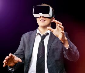 Businessman uses Virtual Realitiy VR head-mounted display- Stock Photo or Stock Video of rcfotostock | RC Photo Stock