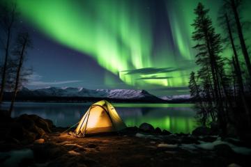 Camping under the aurora borealis in a forest- Stock Photo or Stock Video of rcfotostock | RC Photo Stock