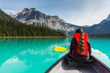 Canoeing on Emerald Lake in summer at the Yoho National Park alberta canada : Stock Photo or Stock Video Download rcfotostock photos, images and assets rcfotostock | RC Photo Stock.: