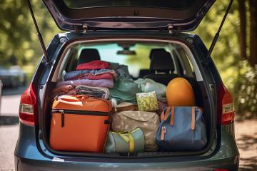Car trunk loaded with bags and a blanket, ready for travel- Stock Photo or Stock Video of rcfotostock | RC Photo Stock