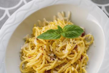 Carbonara pasta, spaghetti with pancetta, egg, hard parmesan cheese and cream sauce. Traditional italian cuisine. Pasta alla carbonara : Stock Photo or Stock Video Download rcfotostock photos, images and assets rcfotostock | RC Photo Stock.: