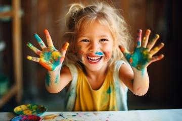 Child with painted hands smiling
 : Stock Photo or Stock Video Download rcfotostock photos, images and assets rcfotostock | RC Photo Stock.: