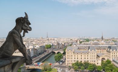 Chimera (gargoyle) of the Cathedral of Notre Dame de Paris overlooking Paris- Stock Photo or Stock Video of rcfotostock | RC Photo Stock