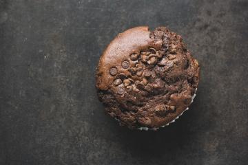 chocolate muffin on dark background with copy space for individual text - Stock Photo or Stock Video of rcfotostock | RC-Photo-Stock