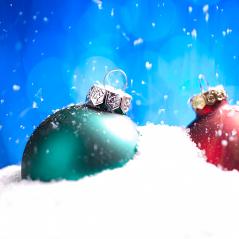Christmas background. christmas balls with copyspace and snow- Stock Photo or Stock Video of rcfotostock | RC Photo Stock