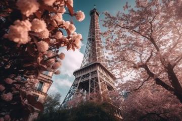 Close-up of cherry blossoms with Eiffel Tower in the backdrop : Stock Photo or Stock Video Download rcfotostock photos, images and assets rcfotostock | RC Photo Stock.: