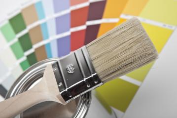 Color chart guide for renovation with paint brush and can- Stock Photo or Stock Video of rcfotostock | RC Photo Stock