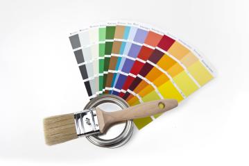 Color chart guide for renovation with paint brush and can on white background- Stock Photo or Stock Video of rcfotostock | RC Photo Stock