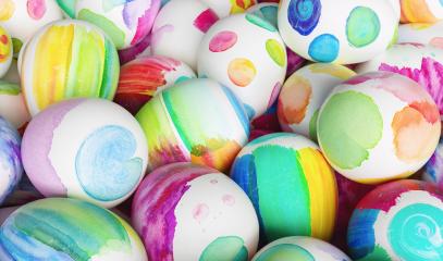 Colorful Easter eggs with watercolor at Easter in a heap- Stock Photo or Stock Video of rcfotostock | RC Photo Stock