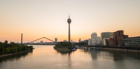 Colorful sunrise view of Dusseldorf in germany- Stock Photo or Stock Video of rcfotostock | RC Photo Stock