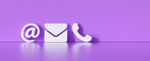 Contact Methods. Close-up Of A Phone, Email and Post Icons Leaning On purple Wall- Stock Photo or Stock Video of rcfotostock | RC Photo Stock