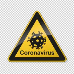Coronavirus 2019-nCoV. Corona virus Pathogen respiratory infection attention sign. Safety signs, warning Sign, Danger BGV Pandemic medical concept for covid-19 on transparent background. Vector Eps10- Stock Photo or Stock Video of rcfotostock | RC Photo Stock
