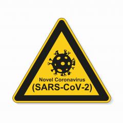 Coronavirus 2019-nCoV. Corona virus Pathogen respiratory infection attention sign. Safety signs, warning Sign, Danger symbol BGV Pandemic medical concept for covid-19 on white background. Vector Eps10- Stock Photo or Stock Video of rcfotostock | RC-Photo-Stock