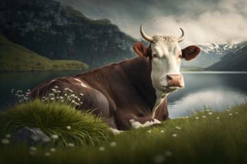 cow on a mountain lake in the alps with dramatic sky (Generative AI) : Stock Photo or Stock Video Download rcfotostock photos, images and assets rcfotostock | RC Photo Stock.: