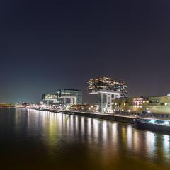 crane houses at night in cologne- Stock Photo or Stock Video of rcfotostock | RC Photo Stock