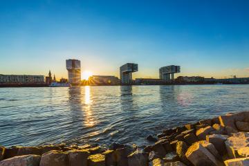 crane houses in cologne at sunset- Stock Photo or Stock Video of rcfotostock | RC Photo Stock