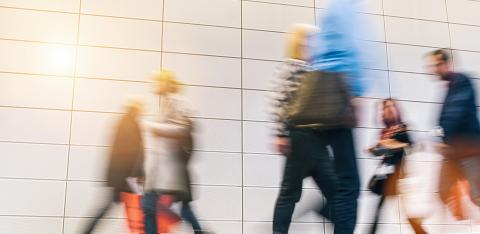 crowd of anonymous blurred people walking in a modern hall- Stock Photo or Stock Video of rcfotostock | RC Photo Stock