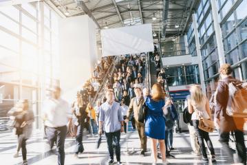 Crowd of anonymous people walking, with copy space banner- Stock Photo or Stock Video of rcfotostock | RC-Photo-Stock