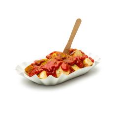 curry sausage with fork on white- Stock Photo or Stock Video of rcfotostock | RC-Photo-Stock
