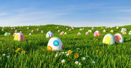 Decorated easter eggs in grass on sky background- Stock Photo or Stock Video of rcfotostock | RC-Photo-Stock