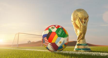 Doha, Qatar, August 2022:. Fifa world cup 2022 celebration winning trophy with Big soccer ball with country flags and gate in desert of Qatar. : Stock Photo or Stock Video Download rcfotostock photos, images and assets rcfotostock | RC Photo Stock.: