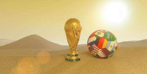 Doha, Qatar, August 2022:. Fifa world cup 2022 celebration winning trophy with Big soccer ball with country flags in desert of Qatar.- Stock Photo or Stock Video of rcfotostock | RC Photo Stock
