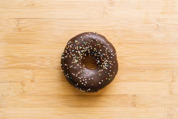 donut with chocolate glazed and sprinkles. directly above shot- Stock Photo or Stock Video of rcfotostock | RC-Photo-Stock